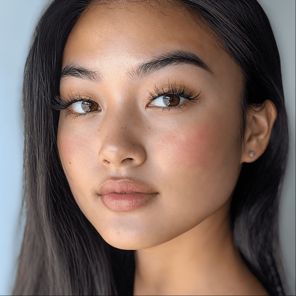 Close up of a client who received facial services